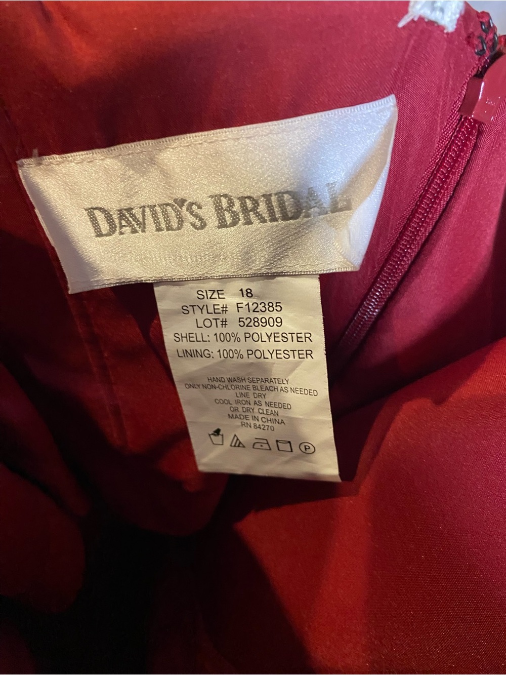David's Bridal Strapless Satin Gown in Deep Red - Picture 8 of 11